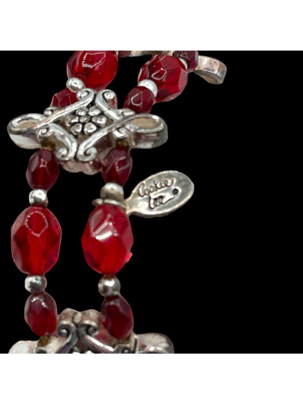 Holiday Necklace + Bracelet Set by Cookie Lee, Glass Bead Bracelet, Angel Brooch - Picture 7 of 12